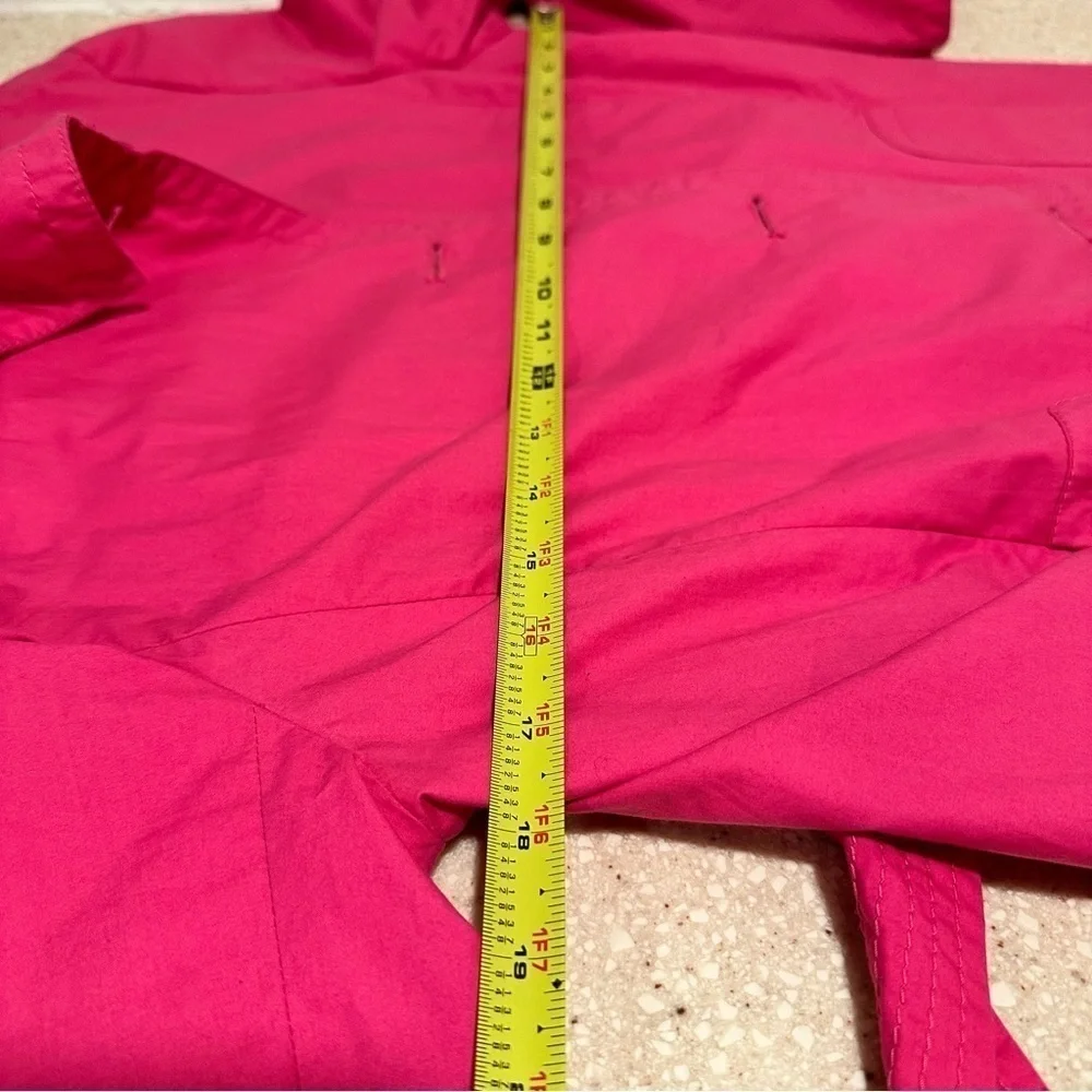 J. Crew Trench Coat Hot Pink Lightweight Lined Belted Ruffled Collar L EUC